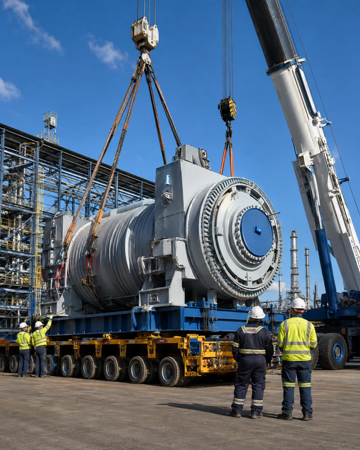 Illustrative industrial project cargo handling scene, not a documented Yanchao project or owned equipment